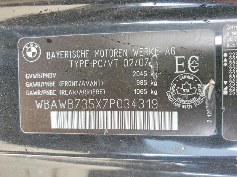 Продаж на аукціоні авто 2007 Bmw 335, vin: WBAWB735X7P034319, номер лоту: 69973886