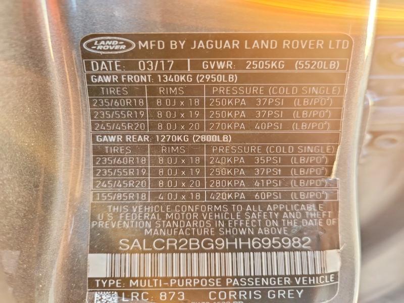 69566856 :رقم المزاد ، SALCR2BG9HH695982 vin ، 2017 Land Rover Discovery Sport مزاد بيع