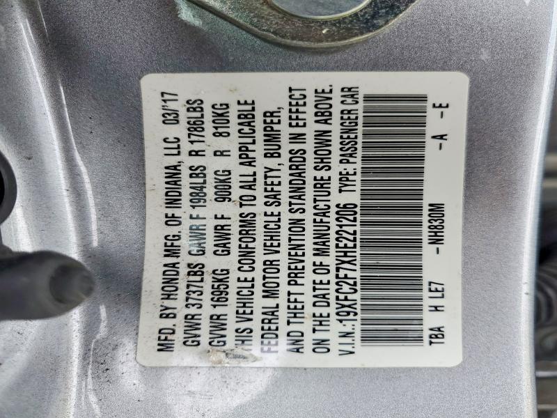 Aukcja sprzedaży 2017 Honda Civic, vin: 19XFC2F7XHE221206, numer aukcji: 69443206