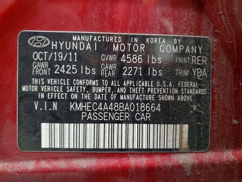 2011 Hyundai Sonata მანქანა იყიდება აუქციონზე, vin: KMHEC4A48BA018664, აუქციონის ნომერი: 69226246