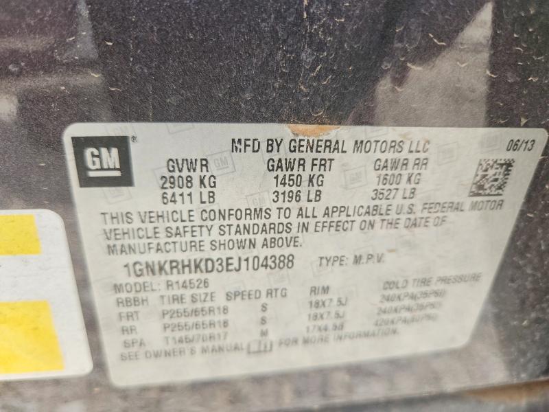 Aukcja sprzedaży 2014 Chevrolet Traverse, vin: 1GNKRHKD3EJ104388, numer aukcji: 68790776