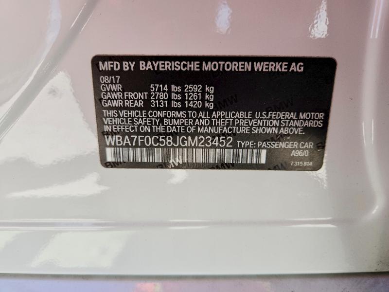 Продаж на аукціоні авто 2018 Bmw 750, vin: WBA7F0C58JGM23452, номер лоту: 69757136