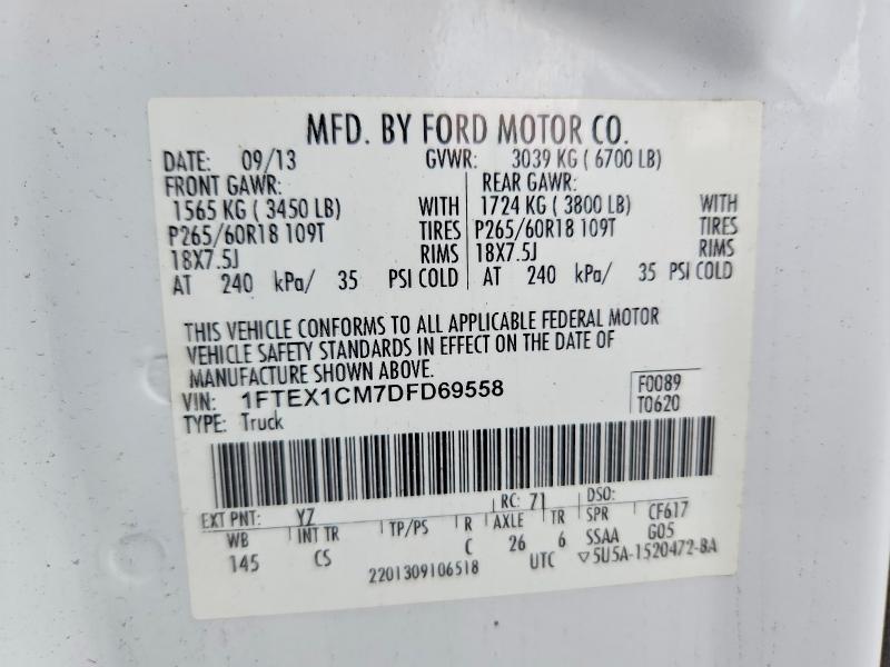 2013 Ford F150 მანქანა იყიდება აუქციონზე, vin: 1FTEX1CM7DFD69558, აუქციონის ნომერი: 67748046