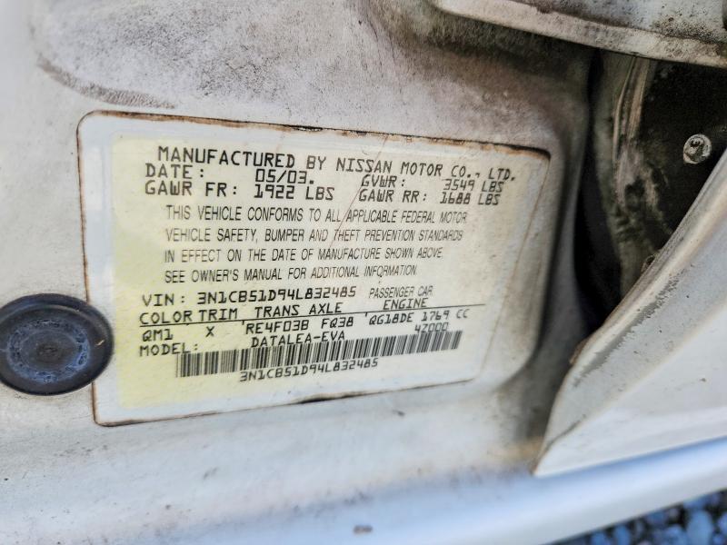 Продажа на аукционе авто 2004 Nissan Sentra, vin: 3N1CB51D94L832485, номер лота: 70831856