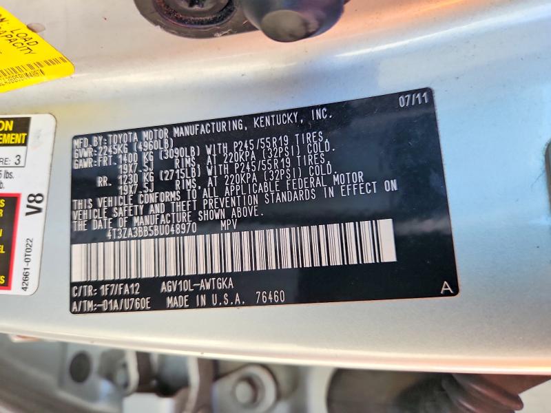 Aukcja sprzedaży 2011 Toyota Venza, vin: 4T3ZA3BB5BU048970, numer aukcji: 71106486