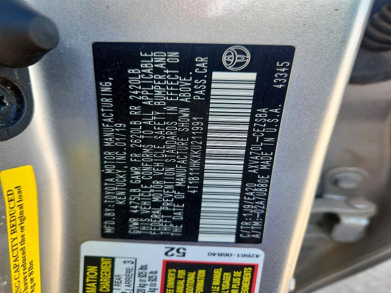 Aukcja sprzedaży 2019 Toyota Camry, vin: 4T1B11HKXKU211991, numer aukcji: 70172336
