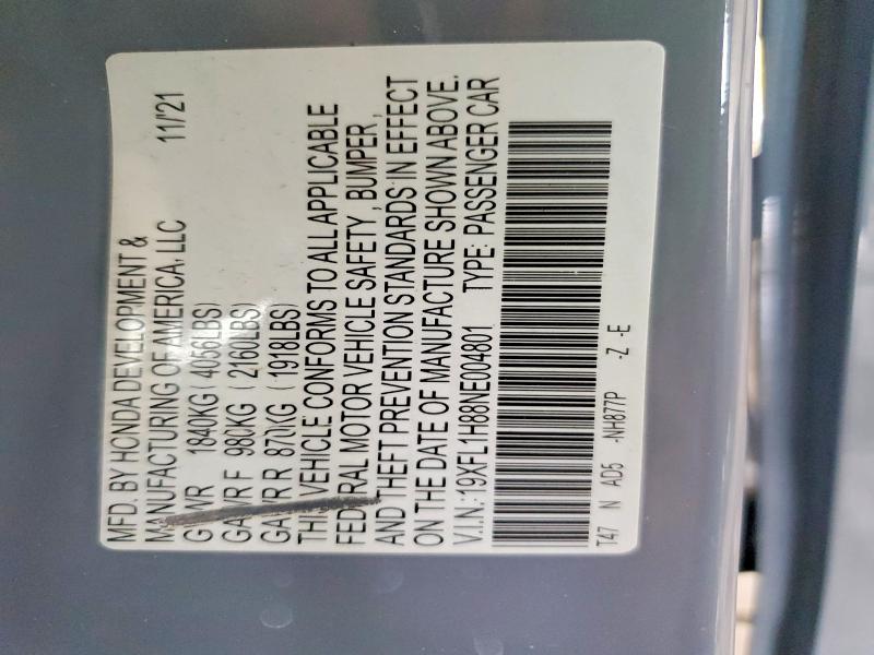 2022 Honda Civic მანქანა იყიდება აუქციონზე, vin: 19XFL1H88NE004801, აუქციონის ნომერი: 68423706