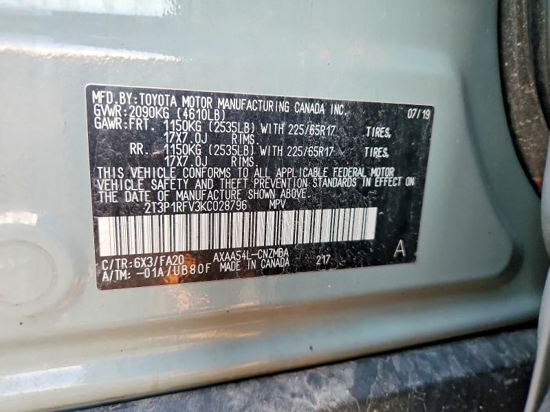 69732646 :رقم المزاد ، 2T3P1RFV3KC028796 vin ، 2019 Toyota Rav4 مزاد بيع
