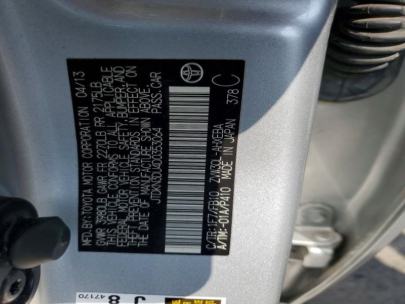 70374316 :رقم المزاد ، JTDKN3DU4D0353064 vin ، 2013 Toyota Prius مزاد بيع