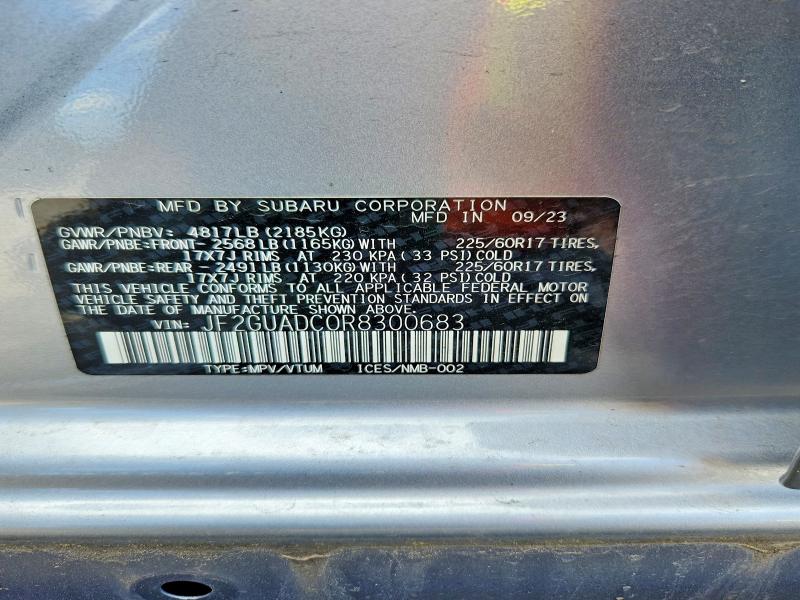 Aukcja sprzedaży 2024 Subaru Crosstrek, vin: JF2GUADC0R8300683, numer aukcji: 68023526