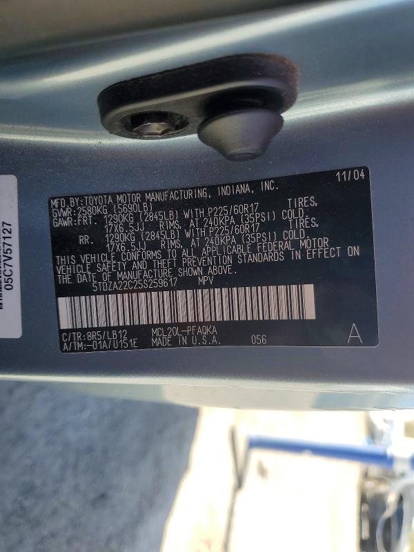69366846 :رقم المزاد ، 5TDZA22C25S259617 vin ، 2005 Toyota Sienna مزاد بيع