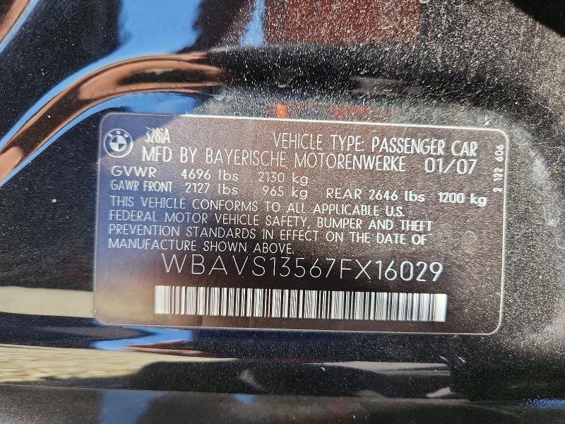 67539676 :رقم المزاد ، WBAVS13567FX16029 vin ، 2007 Bmw 328 مزاد بيع