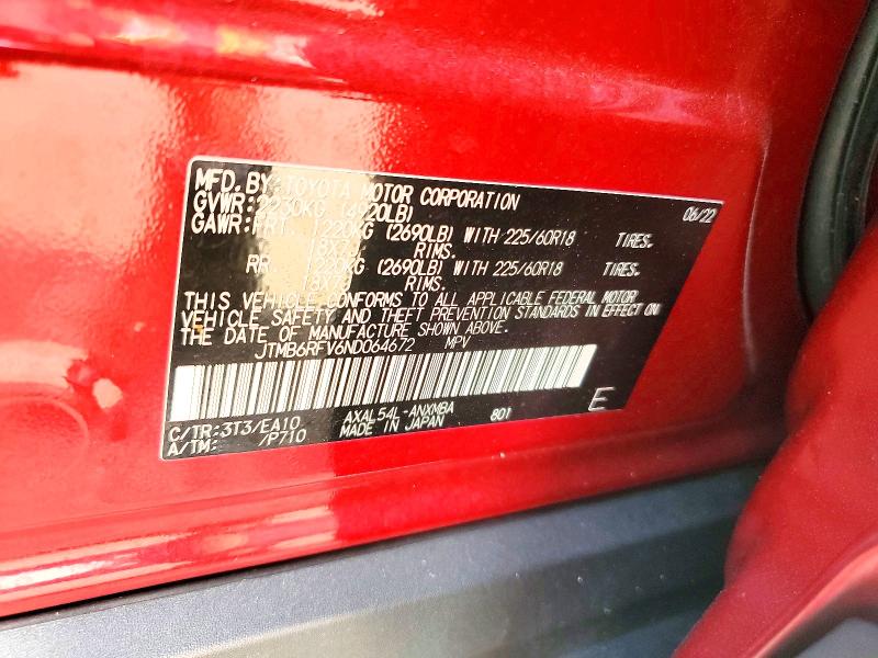 Aukcja sprzedaży 2022 Toyota Rav4, vin: JTMB6RFV6ND064672, numer aukcji: 69415696