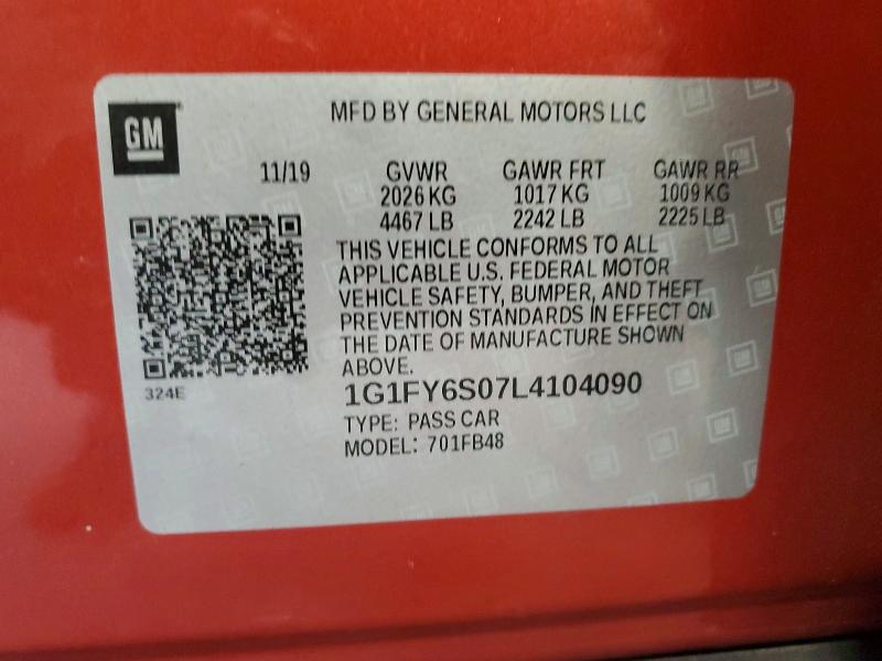 68667266 :رقم المزاد ، 1G1FY6S07L4104090 vin ، 2020 Chevrolet Bolt Ev مزاد بيع