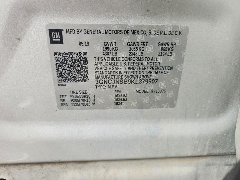 Продажа на аукционе авто 2019 Chevrolet Trax, vin: 3GNCJNSB9KL379907, номер лота: 68607386