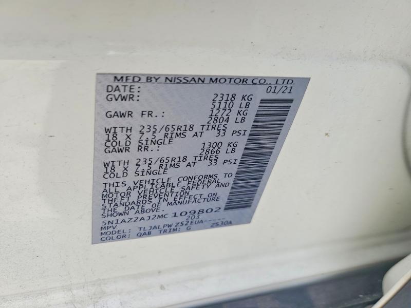 Aukcja sprzedaży 2021 Nissan Murano, vin: 5N1AZ2AJ2MC109802, numer aukcji: 67928466
