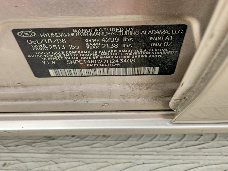 68710016 :رقم المزاد ، 5NPET46C27H243408 vin ، 2007 Hyundai Sonata مزاد بيع