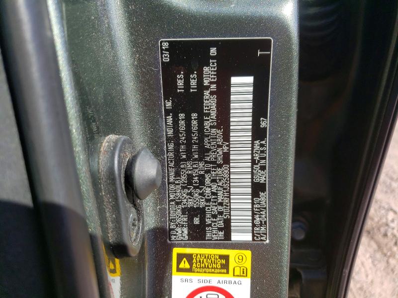 67753686 :رقم المزاد ، 5TDZZRFH1JS258900 vin ، 2018 Toyota Highlander مزاد بيع