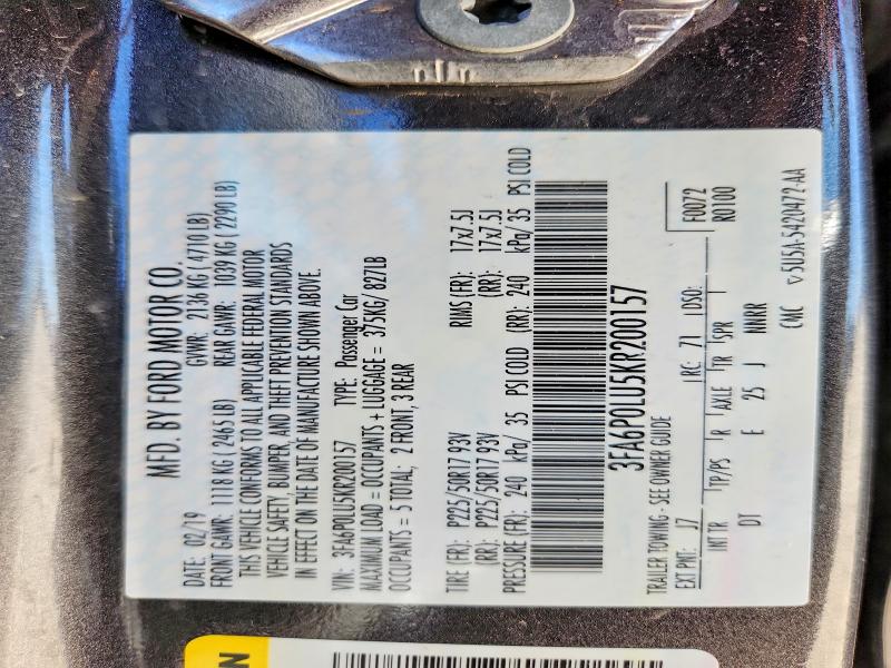 Продаж на аукціоні авто 2019 Ford Fusion, vin: 3FA6P0LU5KR200157, номер лоту: 68020776