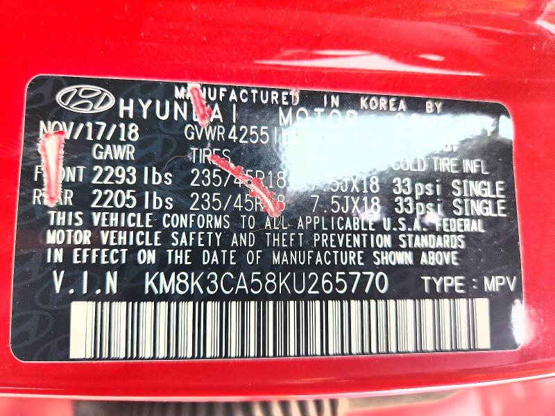 2019 Hyundai Kona მანქანა იყიდება აუქციონზე, vin: KM8K3CA58KU265770, აუქციონის ნომერი: 69630826