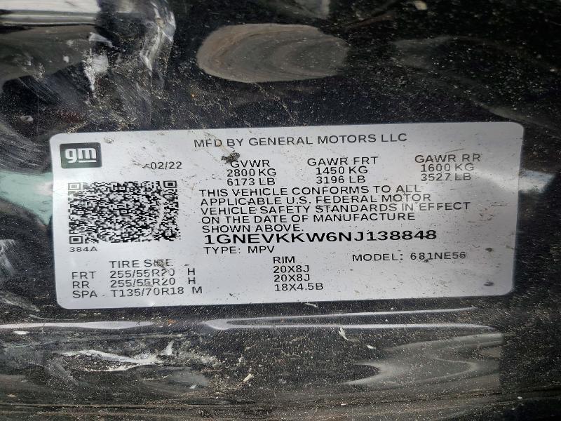 2022 Chevrolet Traverse მანქანა იყიდება აუქციონზე, vin: 1GNEVKKW6NJ138848, აუქციონის ნომერი: 69071016
