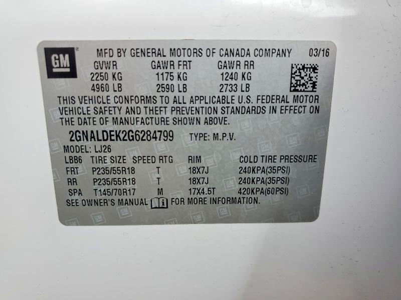 2016 Chevrolet Equinox მანქანა იყიდება აუქციონზე, vin: 2GNALDEK2G6284799, აუქციონის ნომერი: 69876286