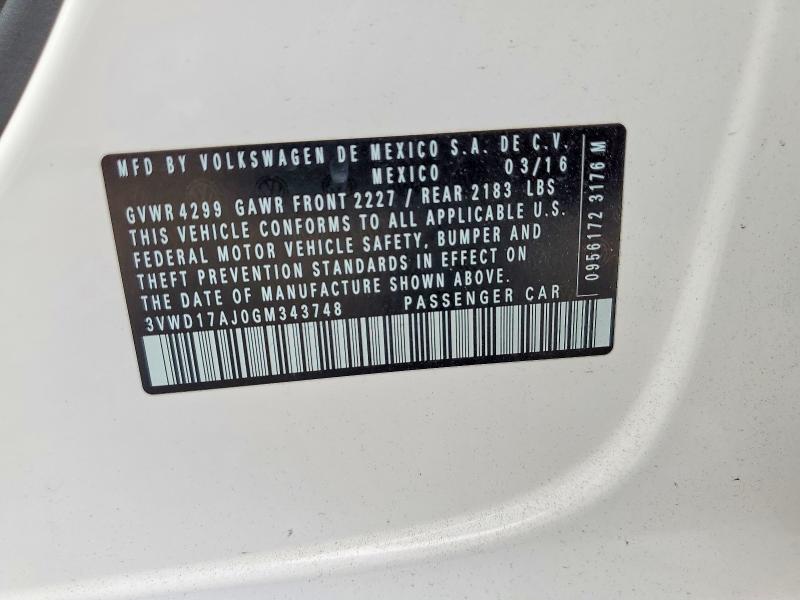 67554436 :رقم المزاد ، 3VWD17AJ0GM343748 vin ، 2016 Volkswagen Jetta مزاد بيع