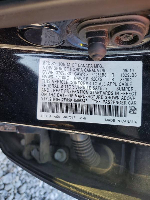 Продажа на аукционе авто 2019 Honda Civic, vin: 2HGFC2F89KH596347, номер лота: 67293536