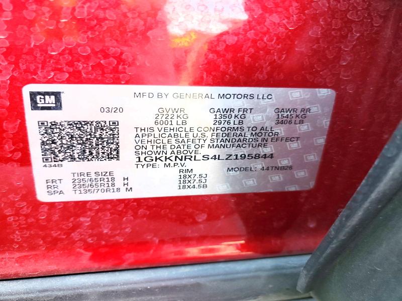 69999136 :رقم المزاد ، 1GKKNRLS4LZ195844 vin ، 2020 Gmc Acadia مزاد بيع