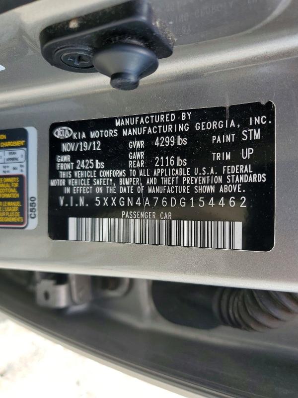 2013 Kia Optima მანქანა იყიდება აუქციონზე, vin: 5XXGN4A76DG154462, აუქციონის ნომერი: 67394556