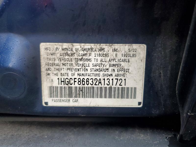 Продажа на аукционе авто 2002 Honda Accord, vin: 1HGCF86632A131721, номер лота: 70833656