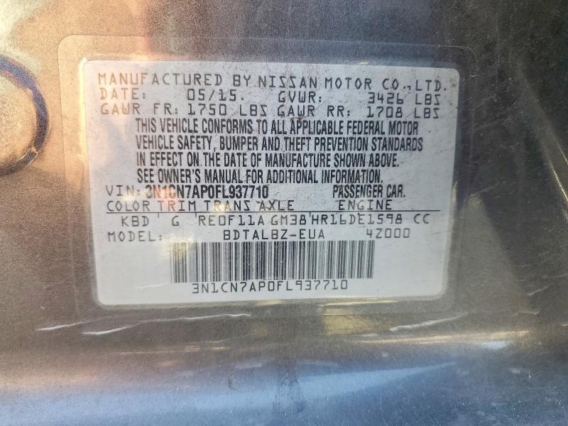 2015 Nissan Versa მანქანა იყიდება აუქციონზე, vin: 3N1CN7AP0FL937710, აუქციონის ნომერი: 70150396