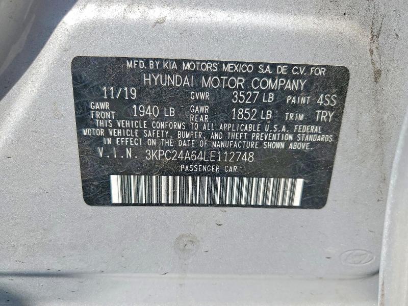 70021276 :رقم المزاد ، 3KPC24A64LE112748 vin ، 2020 Hyundai Accent مزاد بيع