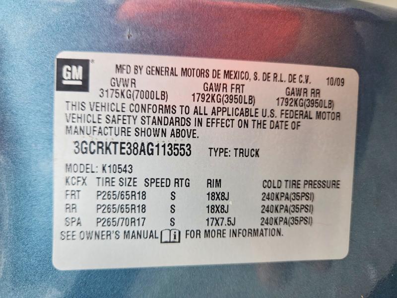 69211976 :رقم المزاد ، 3GCRKTE38AG113553 vin ، 2010 Chevrolet Silverado مزاد بيع