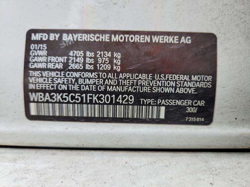 68858676 :رقم المزاد ، WBA3K5C51FK301429 vin ، 2015 Bmw 328 مزاد بيع