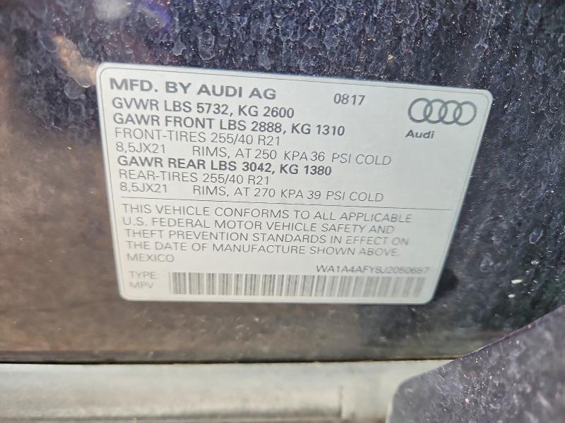 2018 Audi Sq5 მანქანა იყიდება აუქციონზე, vin: WA1A4AFY8J2050687, აუქციონის ნომერი: 67682096
