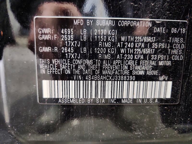 70510196 :رقم المزاد ، 4S4BSAHCXJ3388390 vin ، 2018 Subaru Outback مزاد بيع