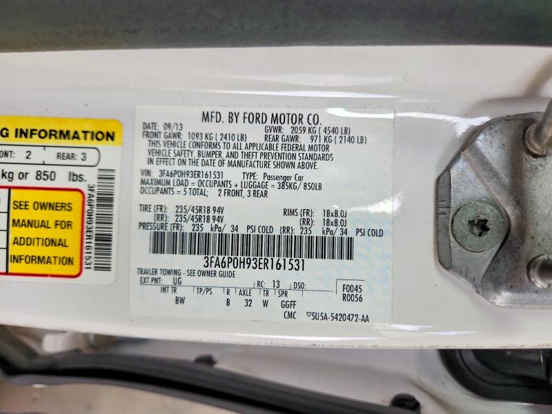 Продаж на аукціоні авто 2014 Ford Fusion, vin: 3FA6P0H93ER161531, номер лоту: 69891766
