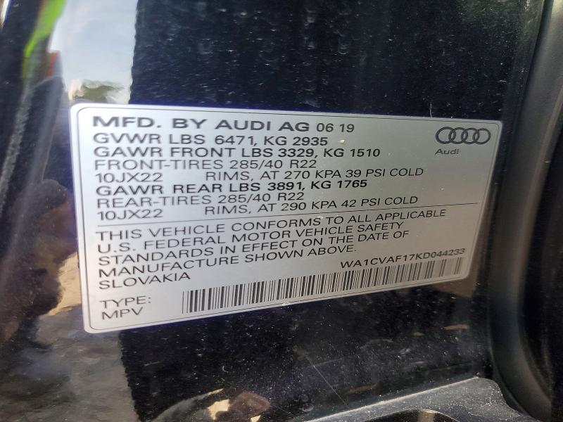 2019 Audi Q8 მანქანა იყიდება აუქციონზე, vin: WA1CVAF17KD044233, აუქციონის ნომერი: 66571836