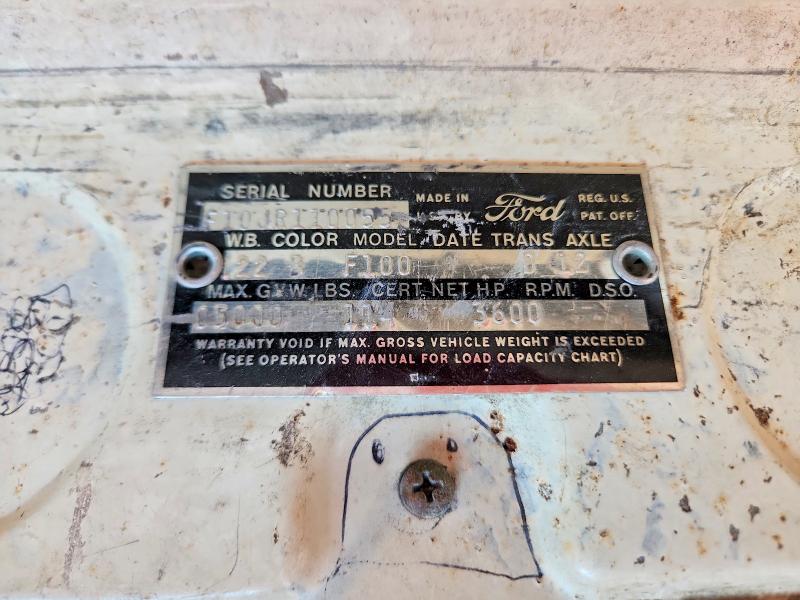 71243506 :رقم المزاد ، F10JR110055 vin ، 1961 Ford F100 مزاد بيع