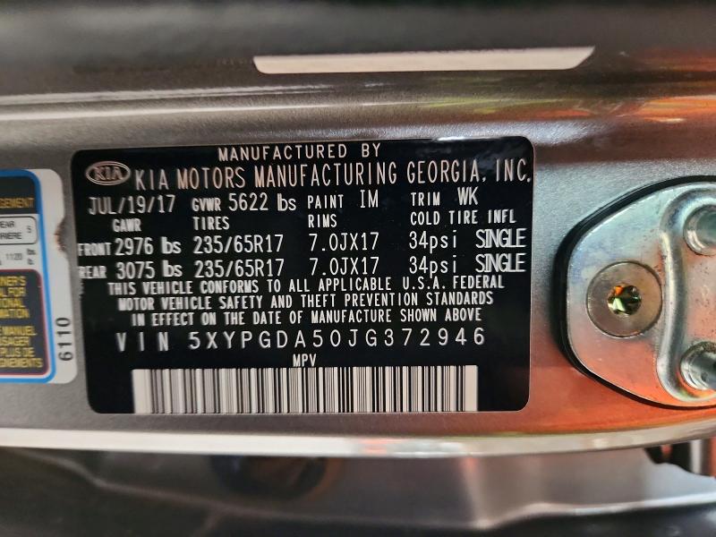 Aukcja sprzedaży 2018 Kia Sorento, vin: 5XYPGDA50JG372946, numer aukcji: 69381896