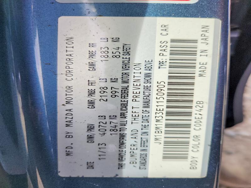 61619136 :رقم المزاد ، JM1BM1M33E1150905 vin ، 2014 Mazda 3 مزاد بيع