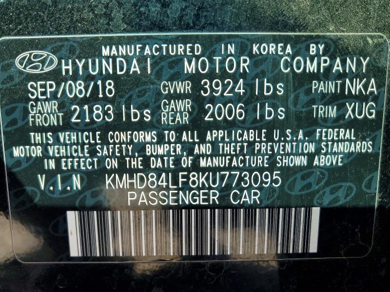 69358966 :رقم المزاد ، KMHD84LF8KU773095 vin ، 2019 Hyundai Elantra مزاد بيع