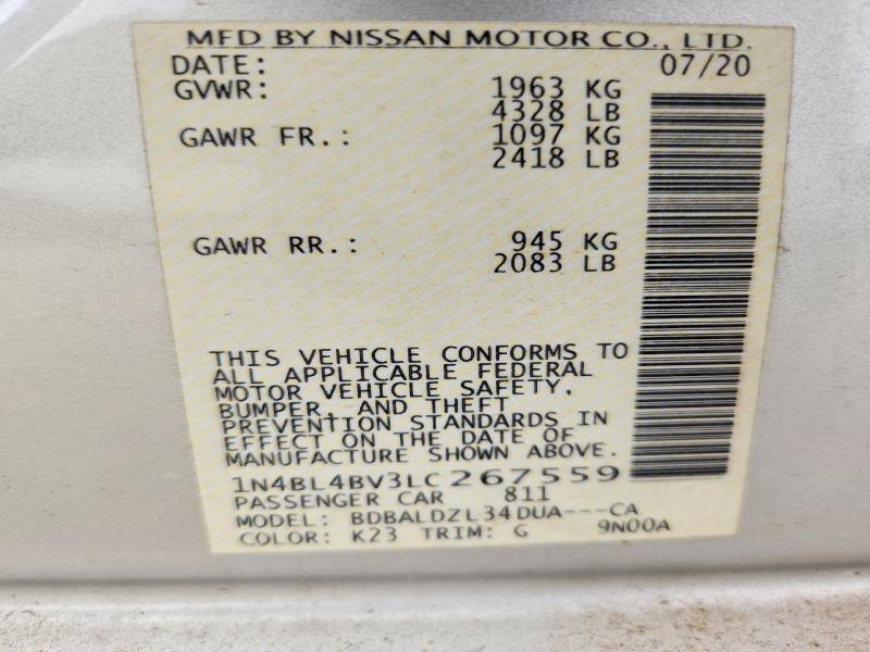 Продажа на аукционе авто 2020 Nissan Altima, vin: 1N4BL4BV3LC267559, номер лота: 71200176