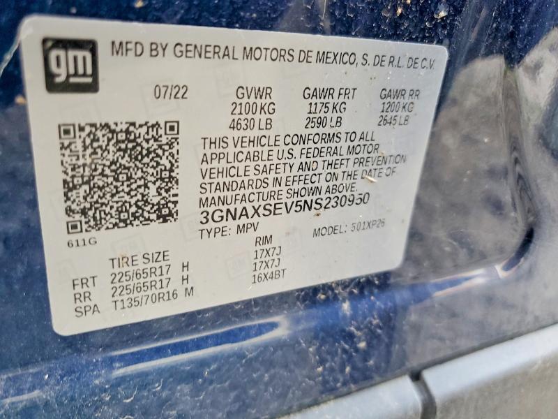 2022 Chevrolet Equinox მანქანა იყიდება აუქციონზე, vin: 3GNAXSEV5NS230950, აუქციონის ნომერი: 68821076