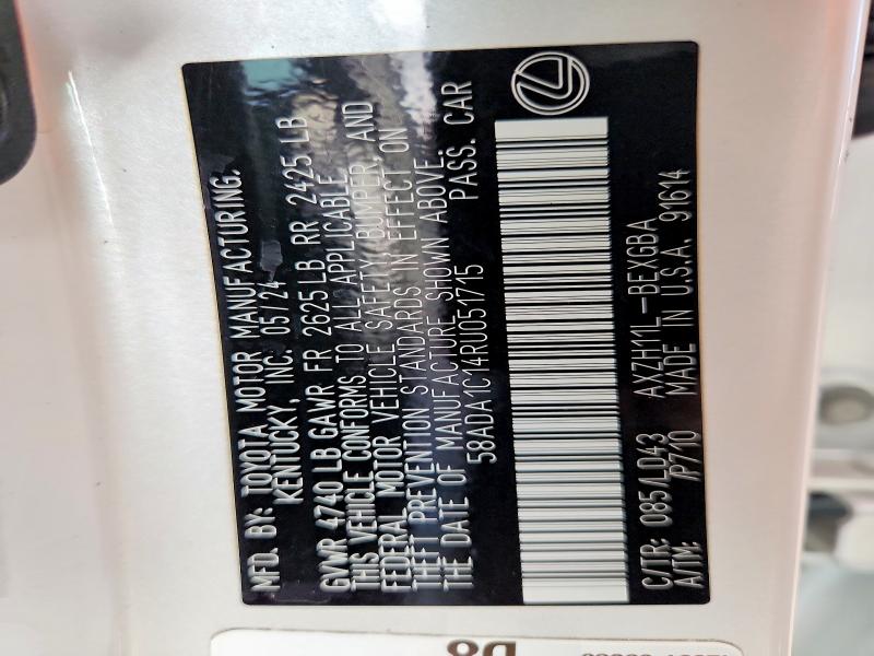 67509306 :رقم المزاد ، 58ADA1C14RU051715 vin ، 2024 Lexus Es 300h مزاد بيع
