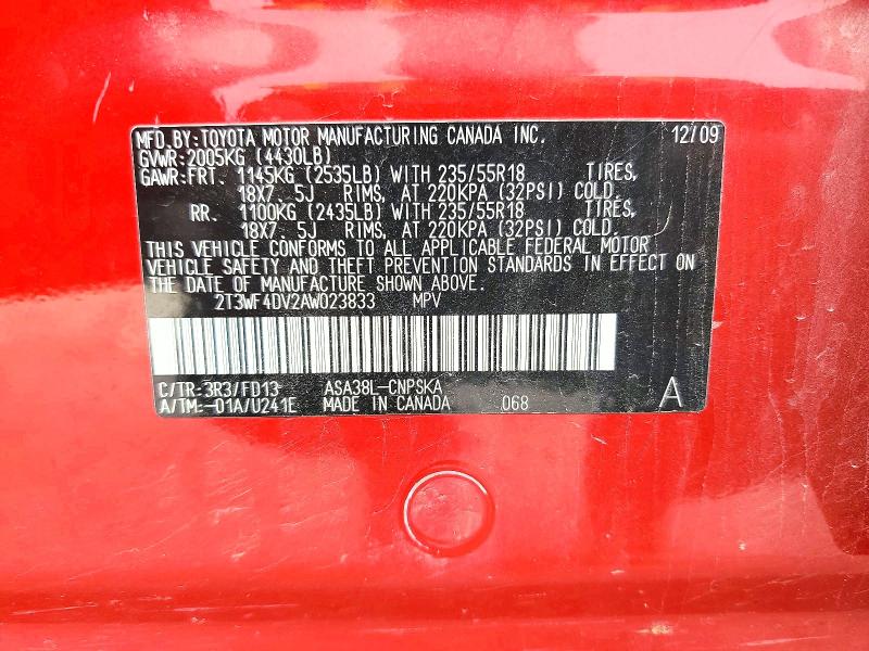 Продаж на аукціоні авто 2010 Toyota Rav4, vin: 2T3WF4DV2AW023833, номер лоту: 69179096