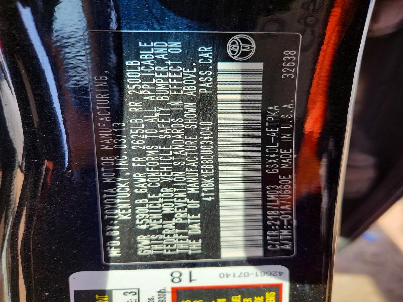 2013 Toyota Avalon მანქანა იყიდება აუქციონზე, vin: 4T1BK1EB8DU034040, აუქციონის ნომერი: 67637606