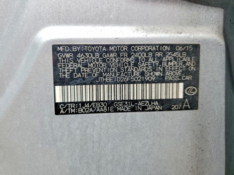 Продажа на аукционе авто 2015 Lexus Is, vin: JTHBE1D26F5021909, номер лота: 69453046