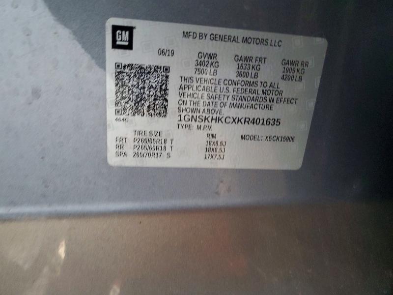 Auction sale of the 2019 Chevrolet Suburban, vin: 1GNSKHKCXKR401635, lot number: 67182556